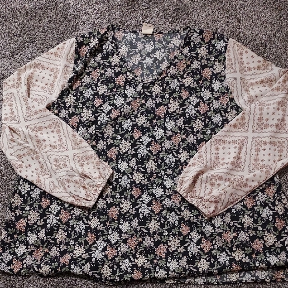 Floral and Geometric Long Sleeve Top